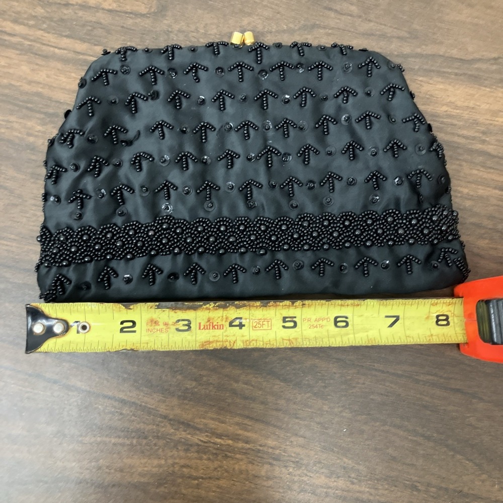 Clutch Purse, Black Satin Beaded - Picture 6 of 7